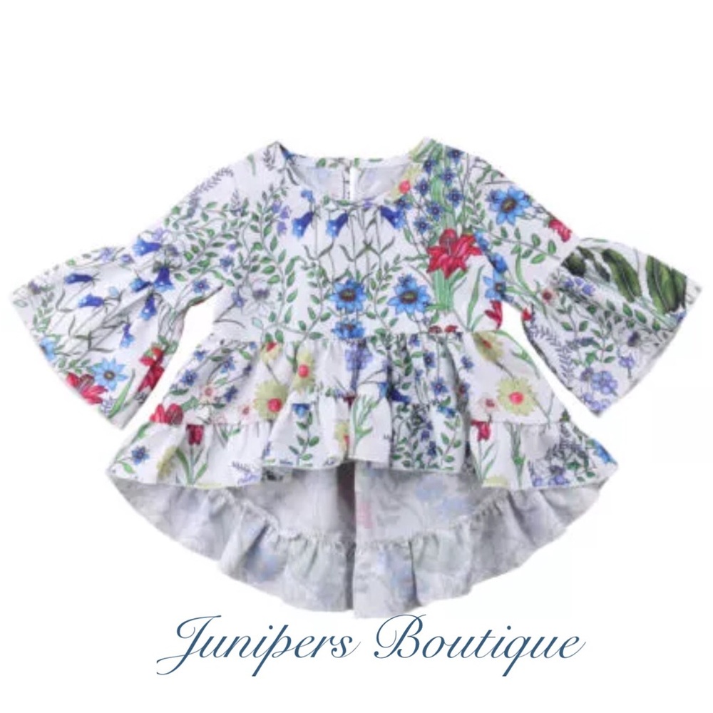 Boutique Girls Floral Hi-Lo Ruffle Top